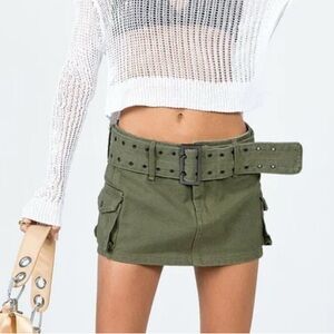 Princess Polly Army Green Belted Mini Skirt